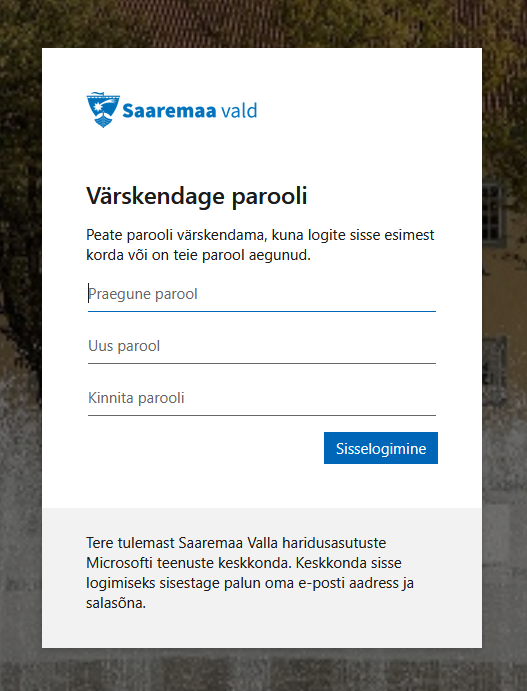 Parooli vahetamise ekraan
