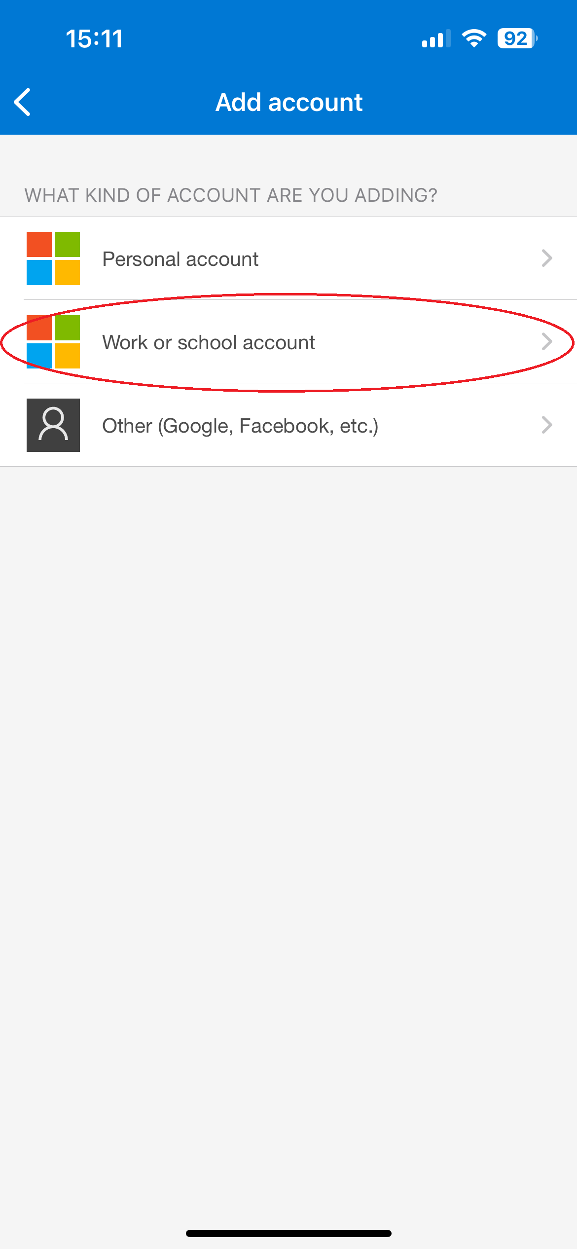 Töö- või koolikonto lisamine