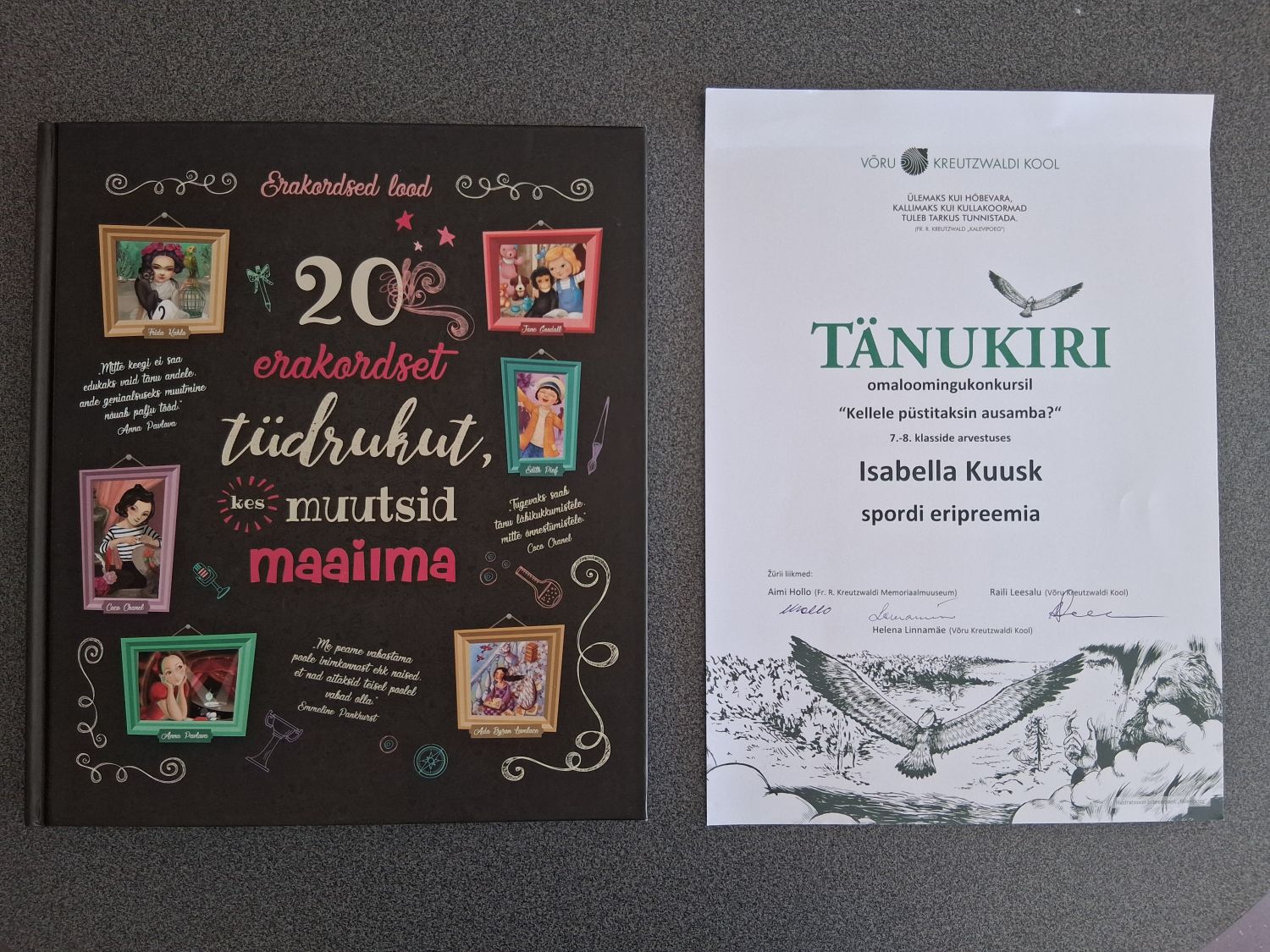 Spordi eripreemia konkursil "Kellele püstitaksin ausamba?" - auhinnaks raamat ja tänukiri / Eve Tuisk